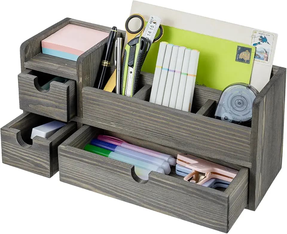 MyGift Wood Desktop Organizer with Drawers, Mail & Office Supply Holder