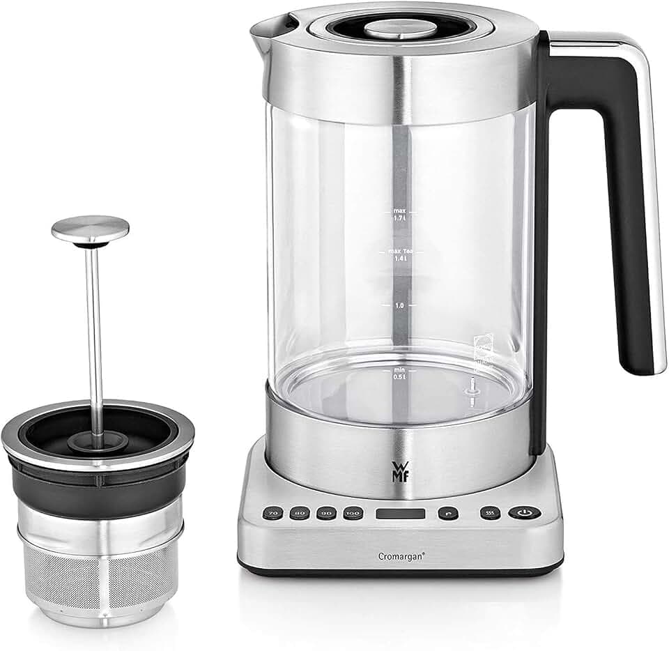 WMF Lono 2 in 1 Vario Wasserkocher mit Temperatureinstellung, 1,4-1,7 l, Teekocher, 3000 W, Wasserkocher Glas mit Teesieb, Warmhaltefunktion