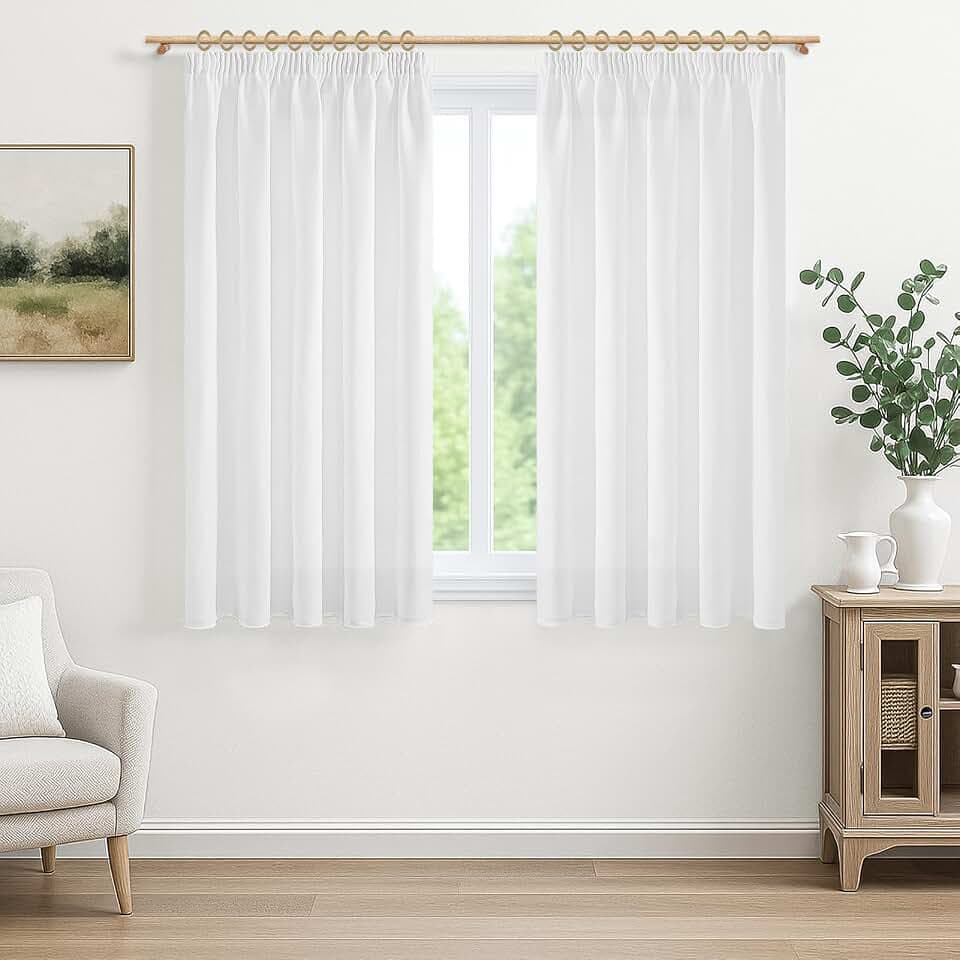 MRTREES Gardinen mit Kräuselband Weiß Leinenoptik Kurz Fenster Wohnzimmer, Vorhang Leinen Halbtransparent 2er Set 160 cm Lang 140 cm Breit, Vorhänge Weiss Küche Kinderzimmer Landhausstil