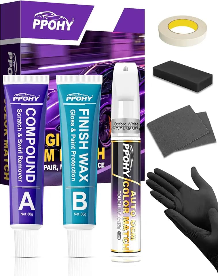 Oxford White(YZ/Z1/M6887) Touch Up Paint for Ford with A/B Wax OEM Exact Match,Scratch Repair Kit,2-In-1 Tip/Brush,Quick Dry Anti-Rust Waterproof Paint F-150,Mustang,Explorer,Bronco