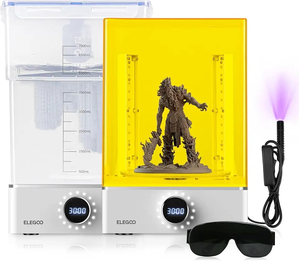 ELEGOO Mercury XS Bundle Machine Wash & Cure Separate Reinigungs- und Aushärtungsstation für große 3D-Harz-Druckmodelle mit tragbarer UV-Lampe, kompatibel mit ELEGOO Saturn und Mars