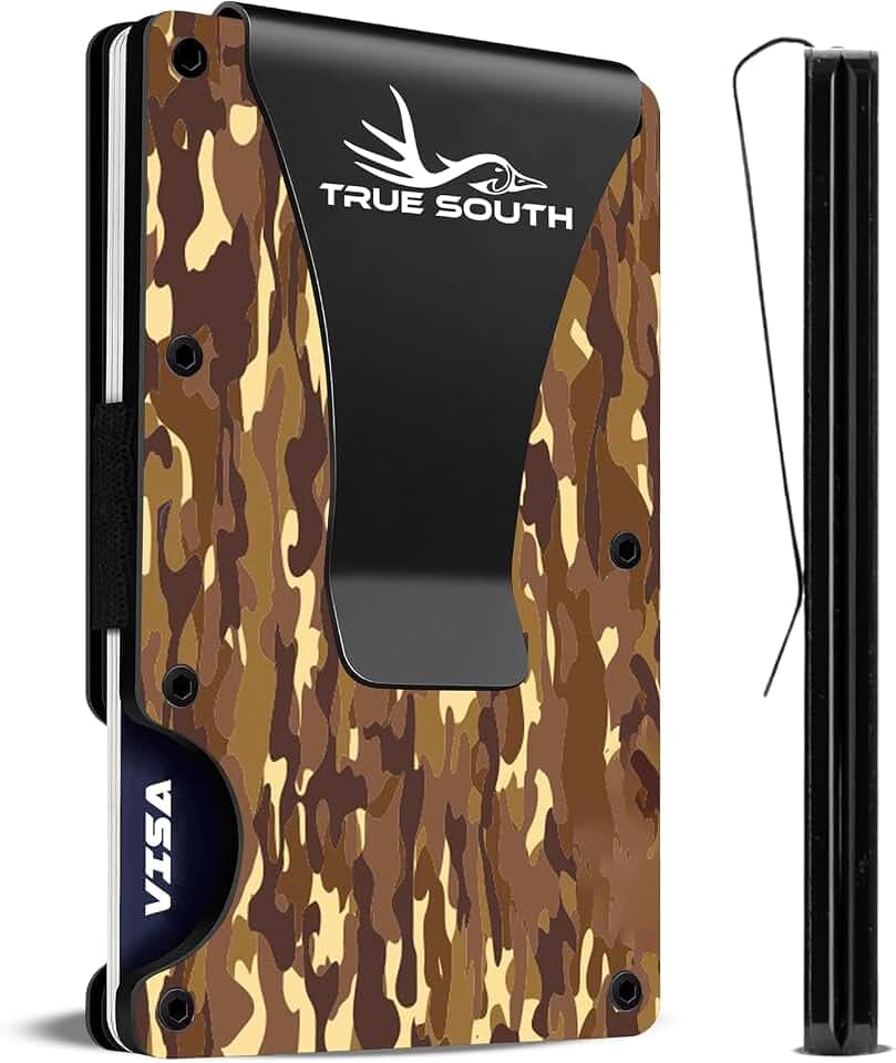 True South Slim Wallet Men RFID Blocking Aluminum Brown Camo Card Holder