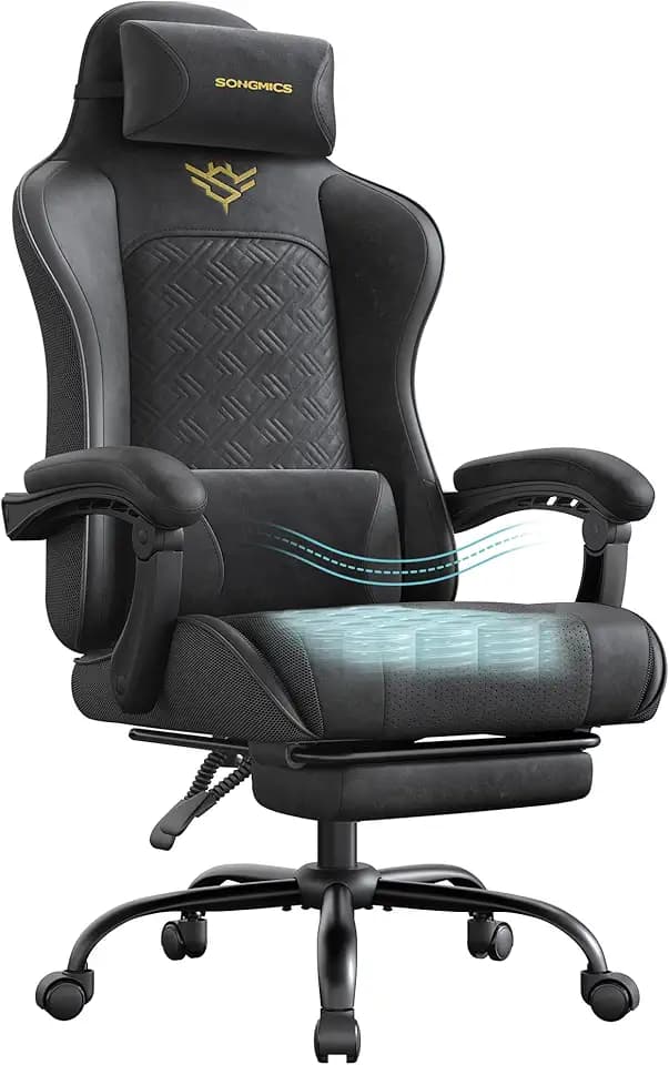 SONGMICS Gaming-Stuhl, Bürostuhl, Sitzkissen mit Federn, 150 KG Belastbar