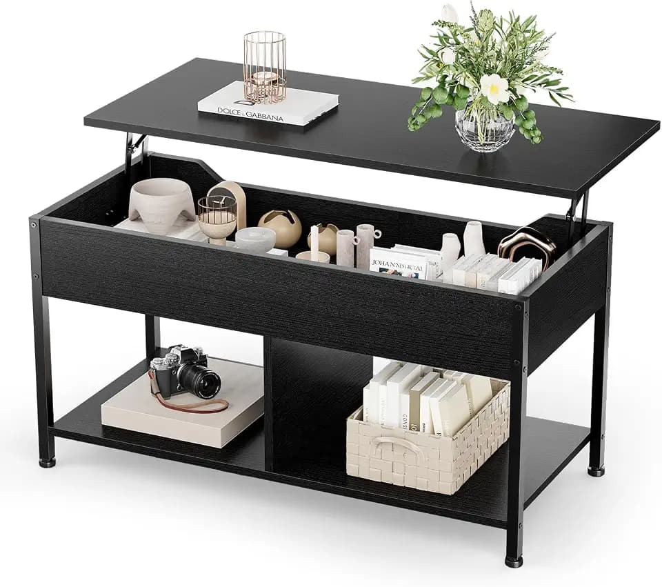OLIXIS Coffee Table with Storage for Home Living Room Office, Black