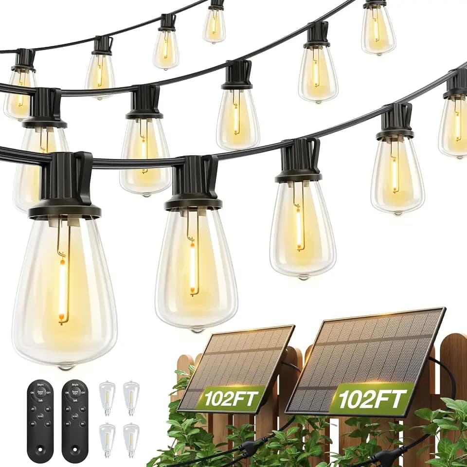 addlon 204FT(96*2) Solar String Lights Outdoor,Waterproof Dimmable 60+4 LED