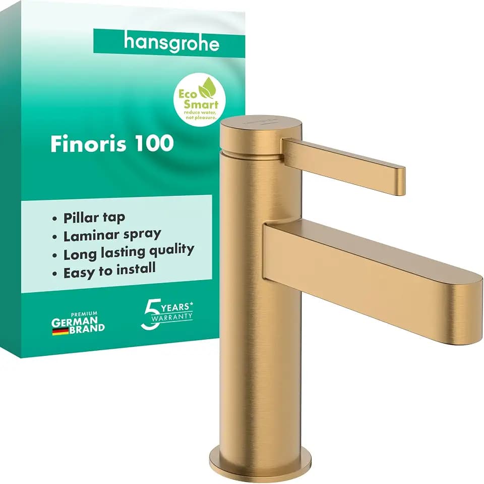 hansgrohe Finoris - Waschtischarmatur für Kaltwasser ohne Ablauf, Wasserhahn für Gäste WC mit Auslauf Höhe 92 mm, Mischbatterie Waschbecken wassersparend (EcoSmart), Brushed Bronze, 76013140