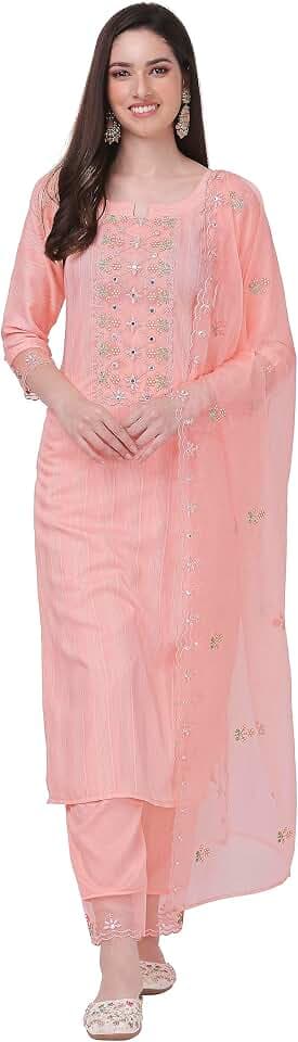 TRENDMALLS Damen Baumwolle Stickerei Salwar Anzug Set Kurta Hose mit Dupatta Kurta Set für Frauen