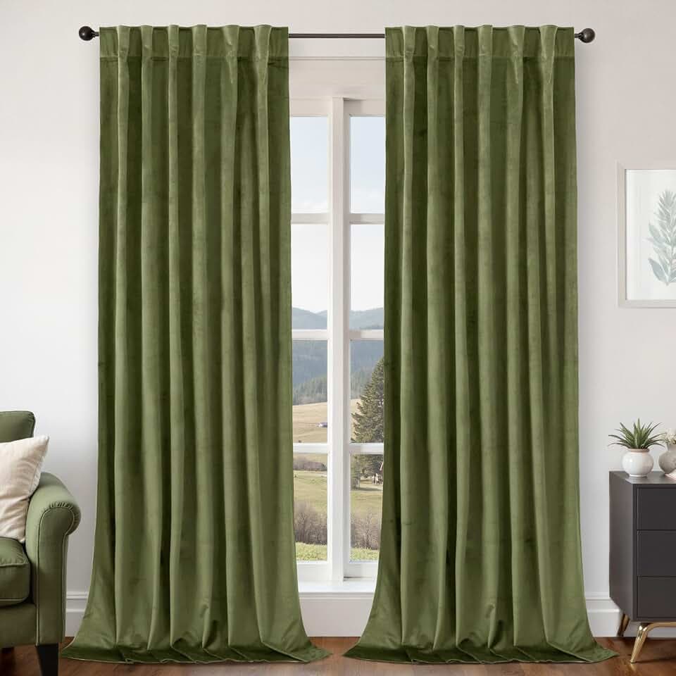 BGment Sage Green Velvet Curtains for Living Room, 2 Panels, 52 x 102 Inch