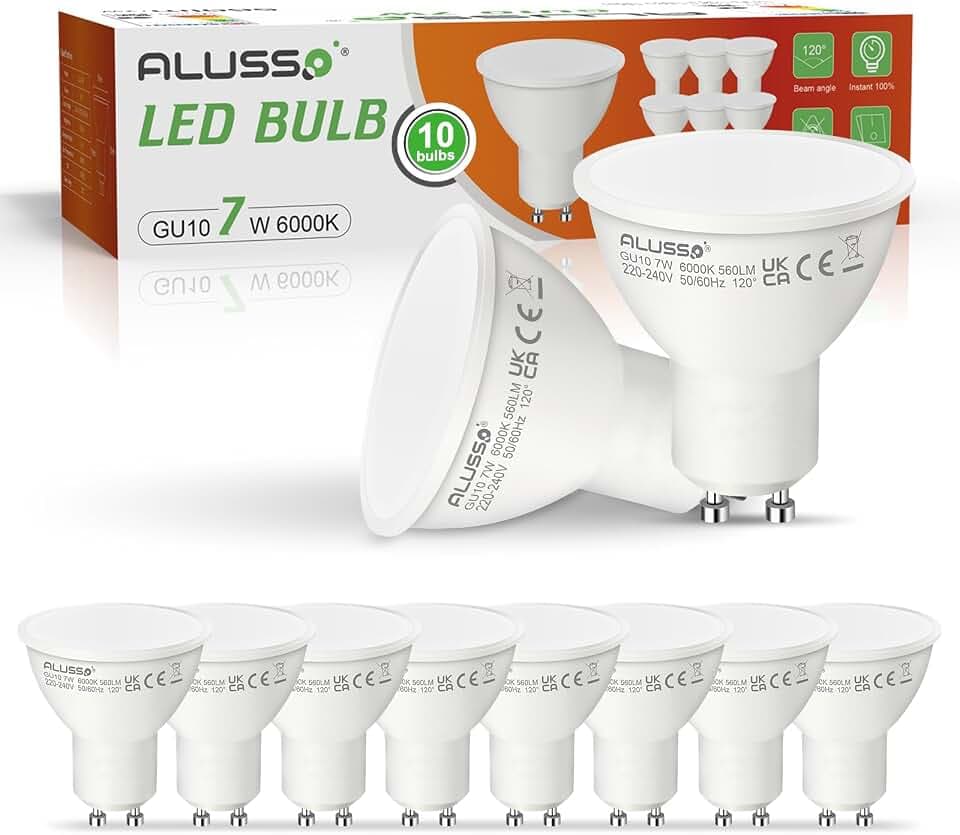ALUSSO GU10 LED Kaltweiss 7W Lampe, 6000K Kaltweiß Leuchtmittel, 10 Stück