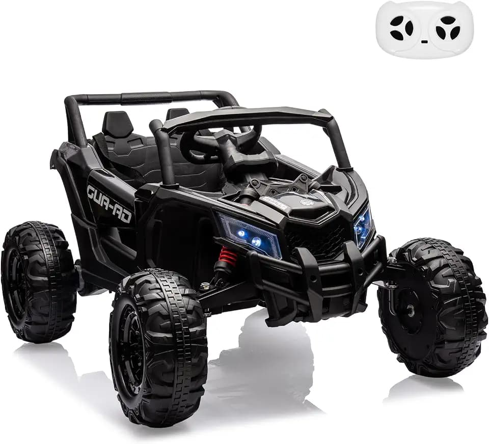 24V 2 Seater Ride on UTV Car, Battery Powered Electric Vehicle with Remote Control, Spring Suspension, 2 Motors, USB, Music, and LED Lights, Electric Ride on Car for Boys Girls