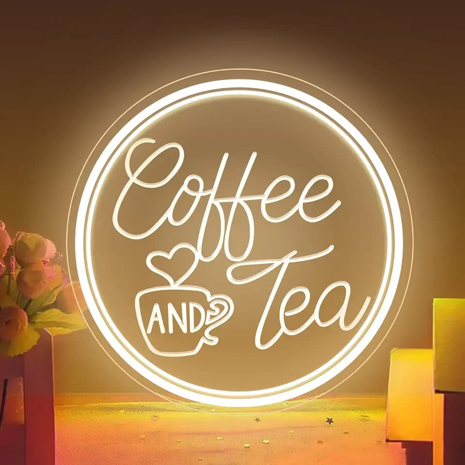 Neon-Leuchtschild „Coffee AND Tea“ – 3D-graviert, USB-betrieben – Ideal für Café-Eröffnungen, Kaffeestationen, Küchen, heiße Schokolade und die Dekoration von Cafés