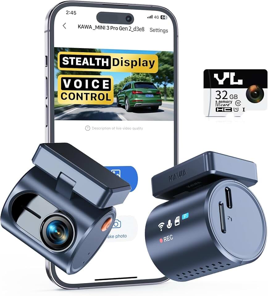 KAWA 2K Dashcam, Tarnanzeige & Sprachsteuerung & WLAN-Kamera fürs Auto