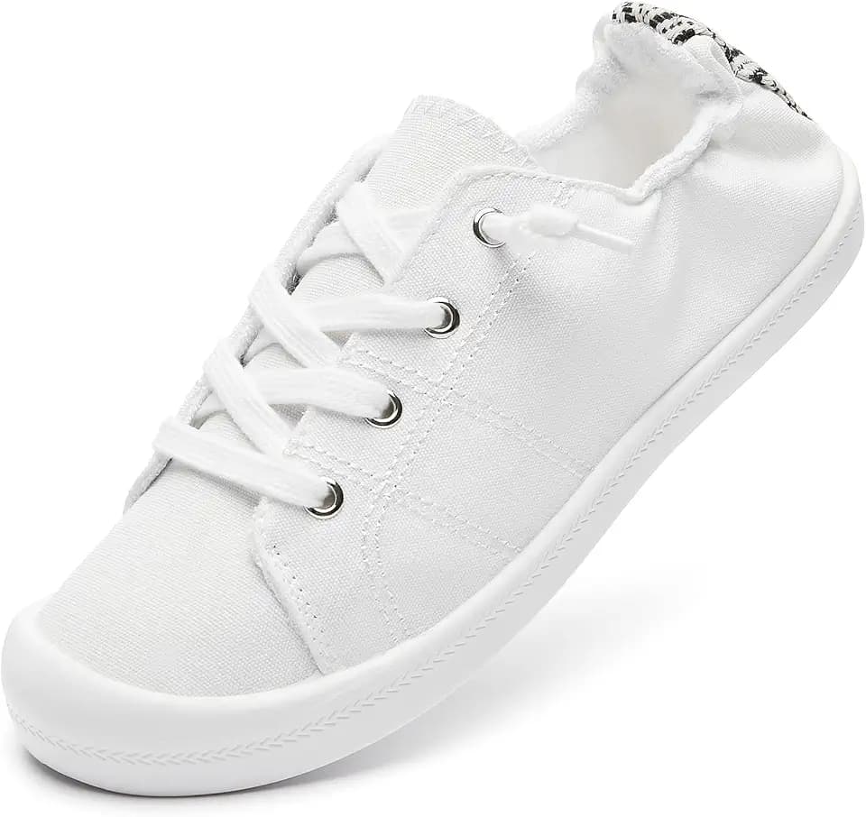 BENPAO Women's Canvas Slip on Sneakers White Tennis Shoes