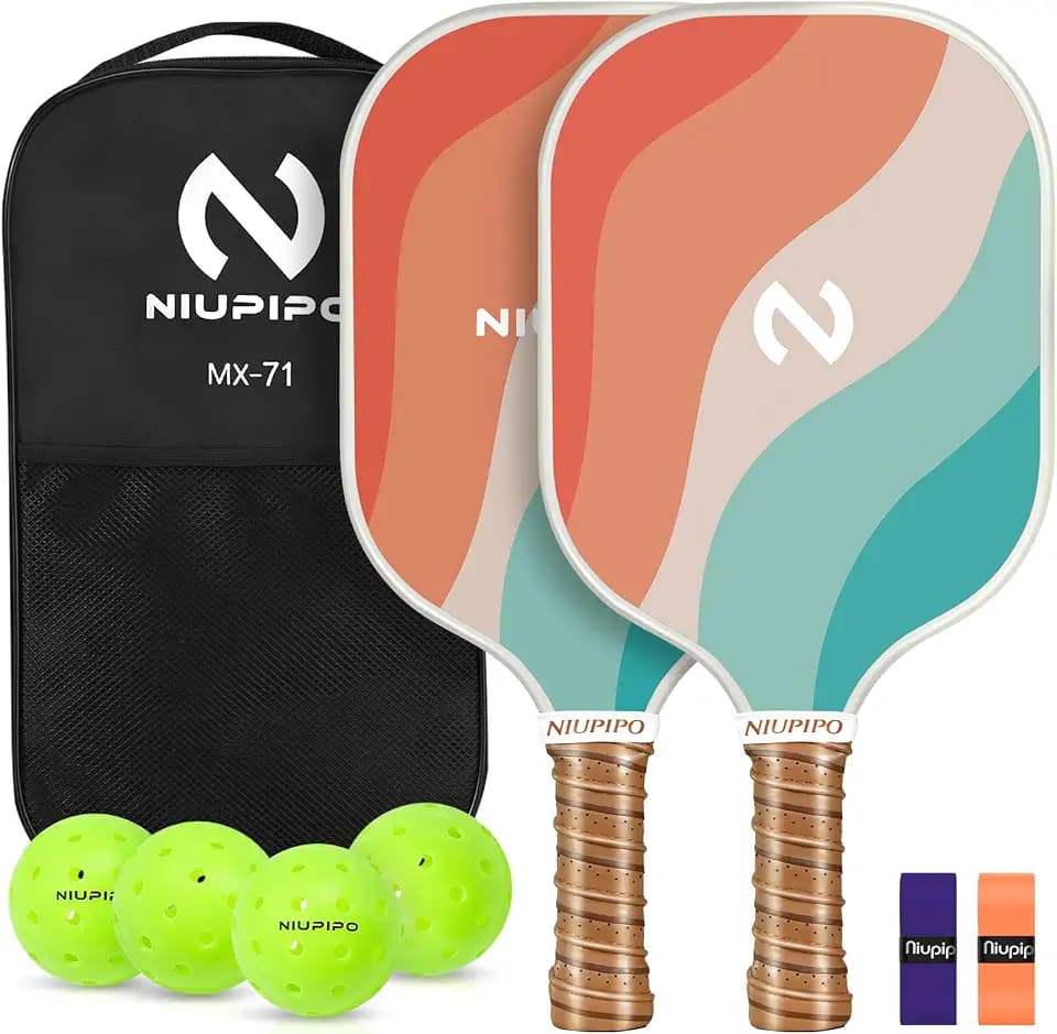 niupipo Pickleball Paddles Set of 2/4/1, USAPA Approved Carbon Fiber & Fiberglass Hybrid, Easy Power, Polypropylene Honeycomb Core, Cushioned 4.72" Grip, Bag/Cover, Pickleball Paddle Set for Men Women