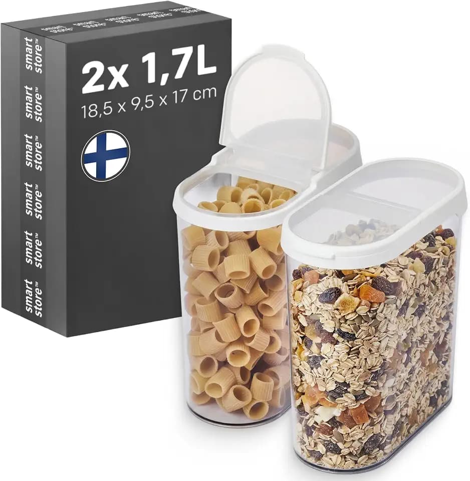 SmartStore Vorratsdose, 2er Set, BPA-frei, 1,7L, Vorratsbehälter mit Deckel I Stapelbar, Transparent I Frischhaltedosen für Lebensmittel I Küchen Aufbewahrungsboxen I Müsli, Mehl, Nudeln, Zucker, Reis