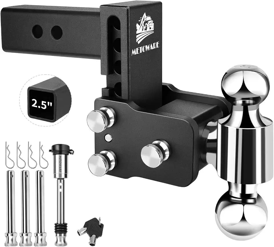 METOWARE Adjustable Trailer Hitch for 2.5" Receiver, 4'' Drop, 18K GTW