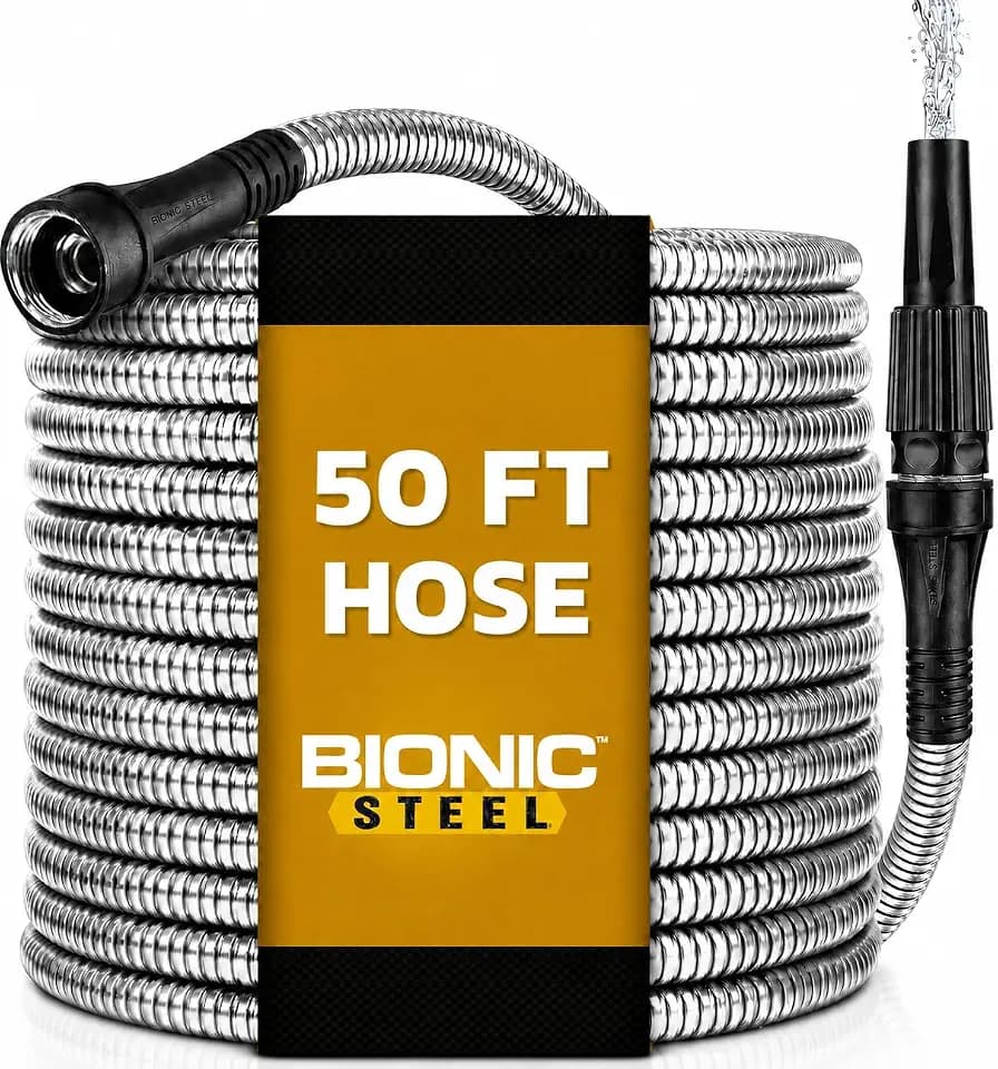 BIONIC STEEL 50 Ft Metal Garden Hose with Sprayer Nozzle