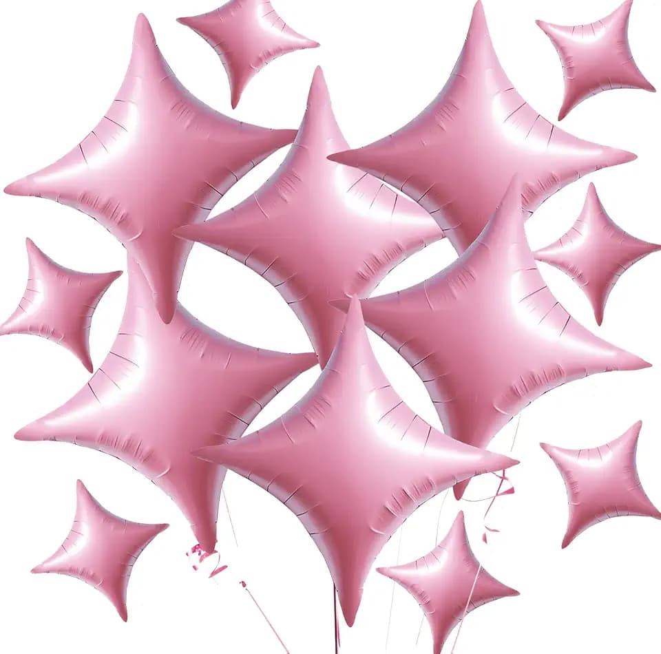 TONIFUL 30 Pcs Four Pointed Star Balloon 26In&10In Light Pink Foil Balloon