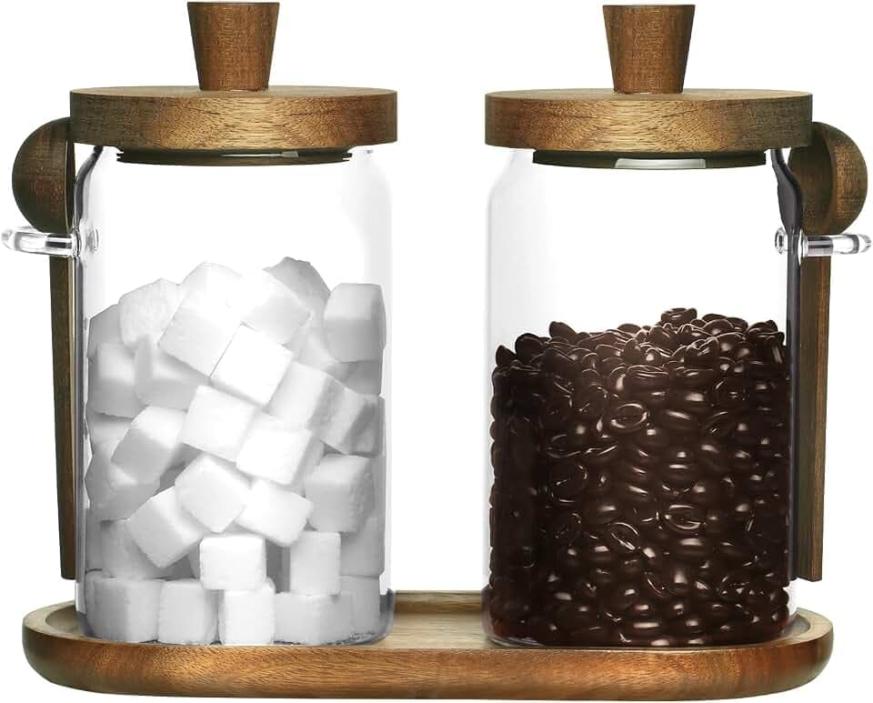 Glass Coffee Canister Set, 2Pcs 25OZ Airtight Storage Containers with Lids & 2 Scoops - Kitchen Food Jars for Coffee Beans, Ground Coffee, Sugar
