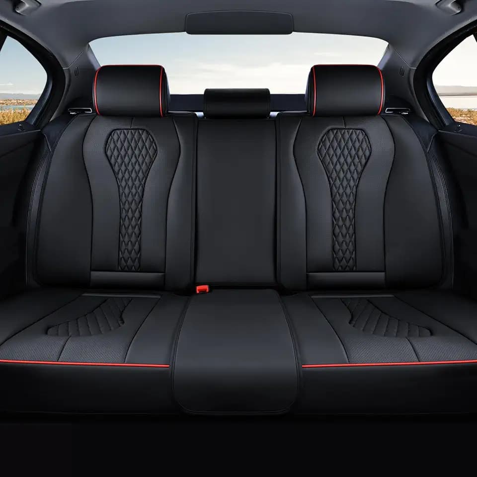 Coverado Car Seat Covers, Rear Car Protectors, Black Leather Seat Covers, 3-Piece Waterproof Automotive Seat Covers for Back Seats Universal Fit for SUVs & Cars, All-Weather Protection