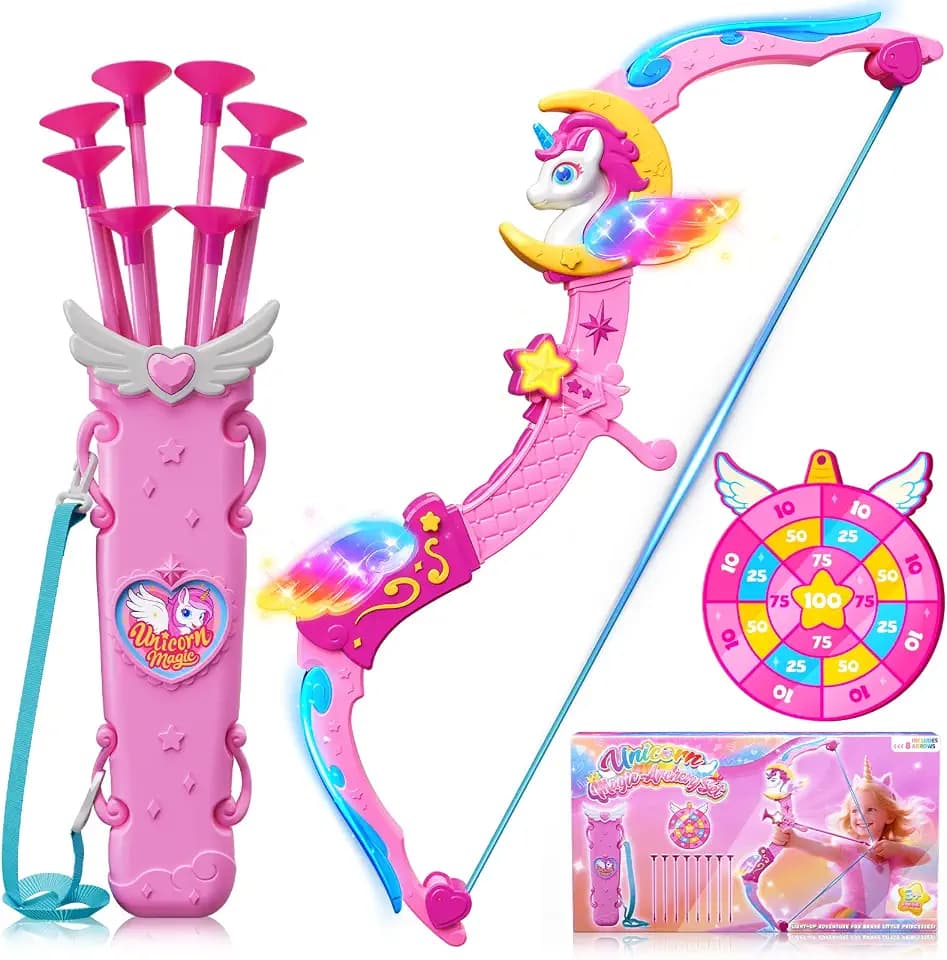 Unicorn Bow and Arrow Toy for Girls Ages 3-12, 6 Light-Up Bow Set