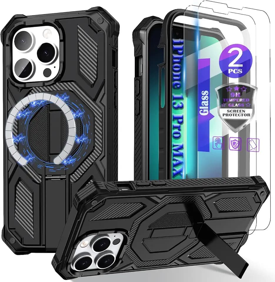 YmhxcY Magnetic for iPhone 13 Pro Max Case with Kickstand-Black