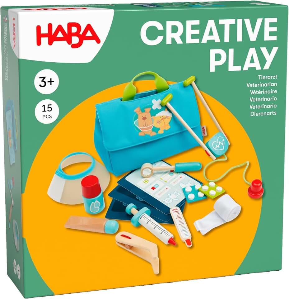 HABA Creative Play Tierarzt-Spielset – Holz-Tierpflege-Zubehör für Kinder – Perfekte Ergänzung für Tierarztpraxis und Rollenspiele mit Kuscheltieren und Puppen - 2012045001