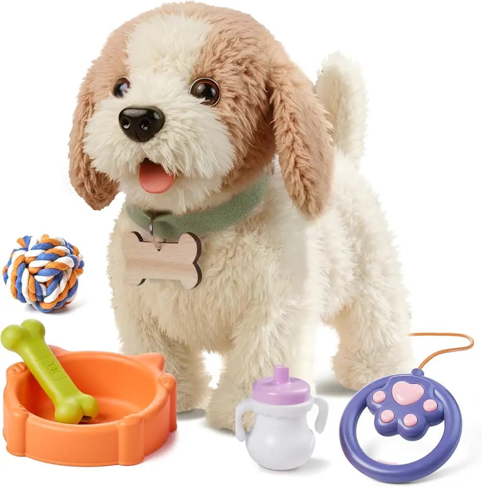 OR OR TU Spielzeug Hund der Läuft und Bellt, Realistisches Interaktives Hund Spielzeug Kinder Plüschwelpe Elektronische Haustiere mit Ferngesteuerter für Kinder Mädchen Junge Geschenk