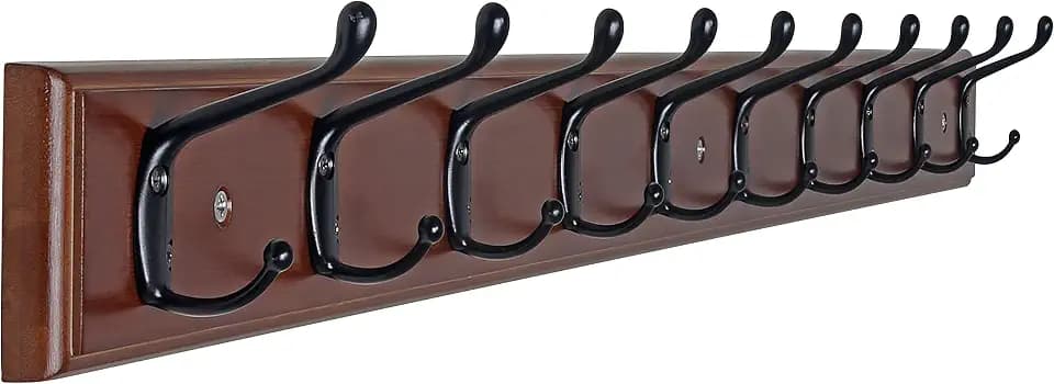 Dseap Garderobenleiste: 97cm lang schwerlas hakenleiste mit 10 doppelhaken, kleiderhaken wand, wandgarderobe, garderobenhaken für mantel hut handtuch handtasche, bambus,Braun