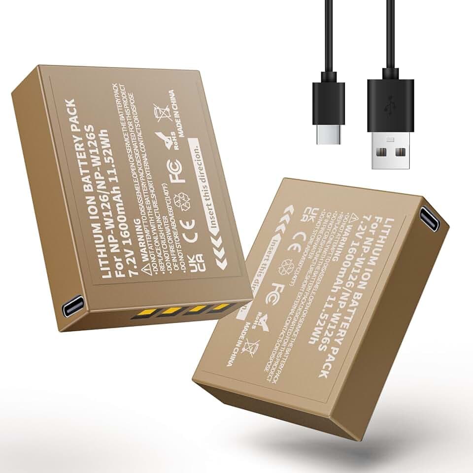 2er-Pack 1600 mAh NP-W126/NP-W126S Akku mit USB-C Anschluss Akku kompatibel mit Fujifilm XM5, XE5, X Half, X100VI, X100V, XS10, XT30II, XT30, XT20, XE4 und A5 Kameras