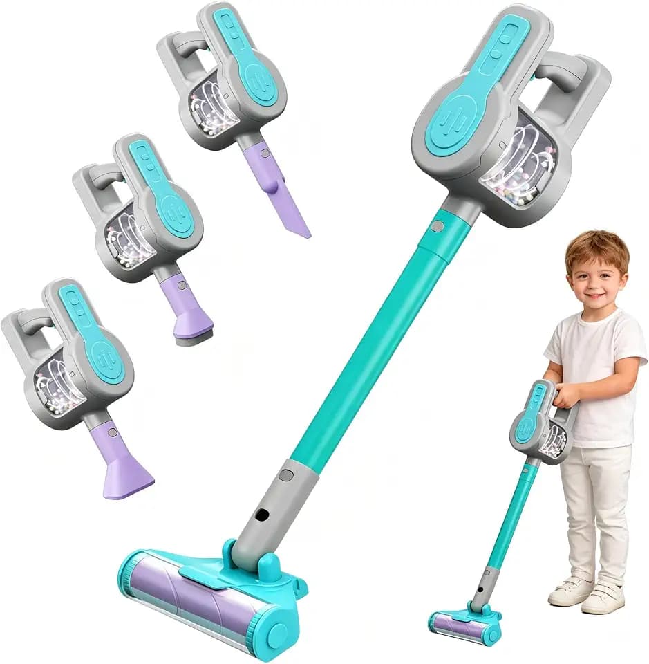Kids Vacuum Toy, 4 in 1 Toddler Vacuum Cleaner, Role Play STEM Educational for Girl Boy 3 4 Year Old(Blue)