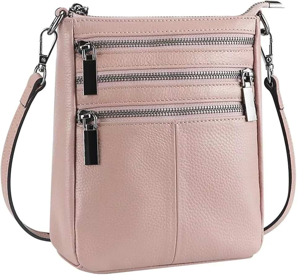 Genuine Leather Mini Small Crossbody Bag for Women, Shoulder Messenger Phone Bag with Multi Zipped Compartments
