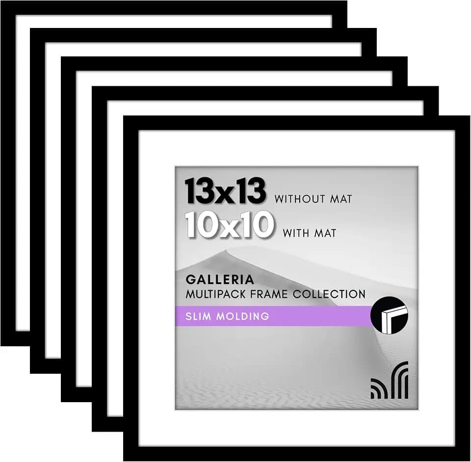 Americanflat Bilderrahmen mit poliertem Plexiglas, 33 x 33 cm, 5 Stück, Verwendung als 25,4 x 25,4 cm Rahmen mit Passepartout oder 13 x 13 cm Rahmen ohne Passepartout, Galeria-Kollektion,