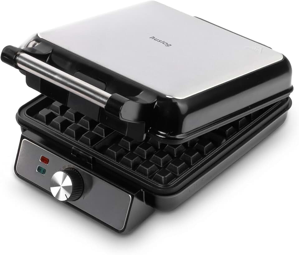 Waffeleisen 1500W XXL Für 4 Grosse Waffeln Temperaturregelung Silber