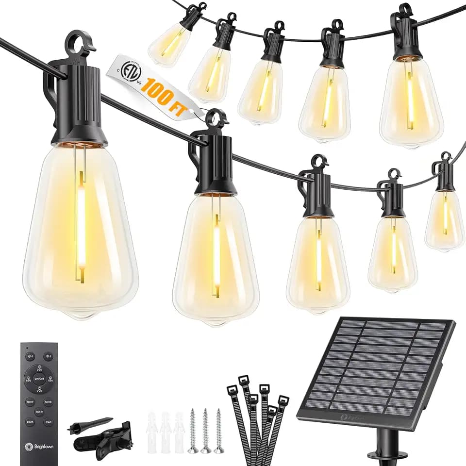 Brightown 100FT Solar String Lights Outdoor, 31+2 Shatterproof LED Lights