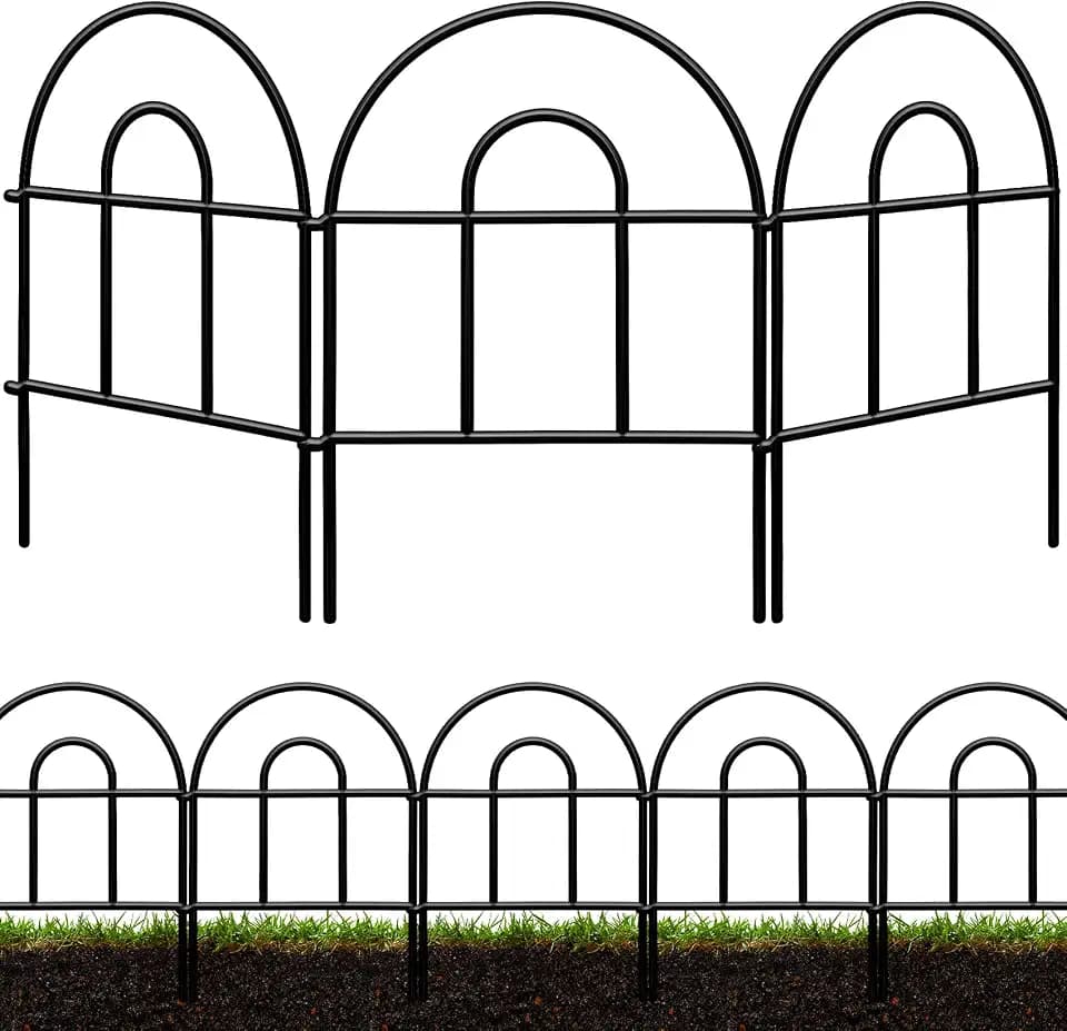 Decorative Garden Fence 32.5ft x 17in - 30 Pack Rustproof Metal No Dig Fence Animal Barrier, Arched Bed Edging Classic Style Wire Border Panel Fencing for Yard Patio Outdoor Decor, Black