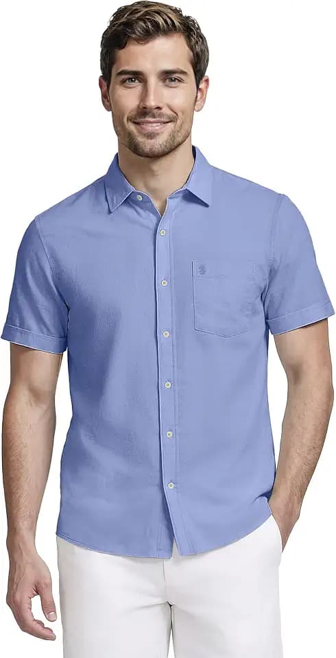 Izod Men's Luxury Classics Short Sleeve Solid Button Down Shirt