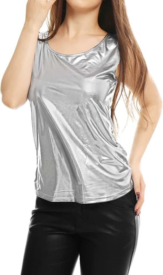 Allegra K Women's Shiny Top Party Club Cami Sparkly Metallic Tank Top