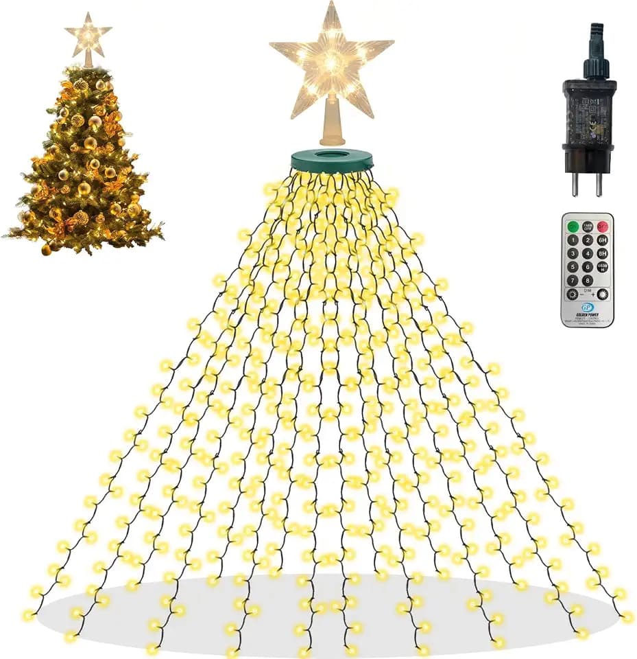 Lichterkette Weihnachtsbaum 480 LED mit Fernbedienung, Weihnachtsbaum Beleuchtung Dimmbar 16 x 2 m, LED Tannenbaum Lichterkette mit 8 Modi, IP44 & Timer & Memory Funktion für Deko