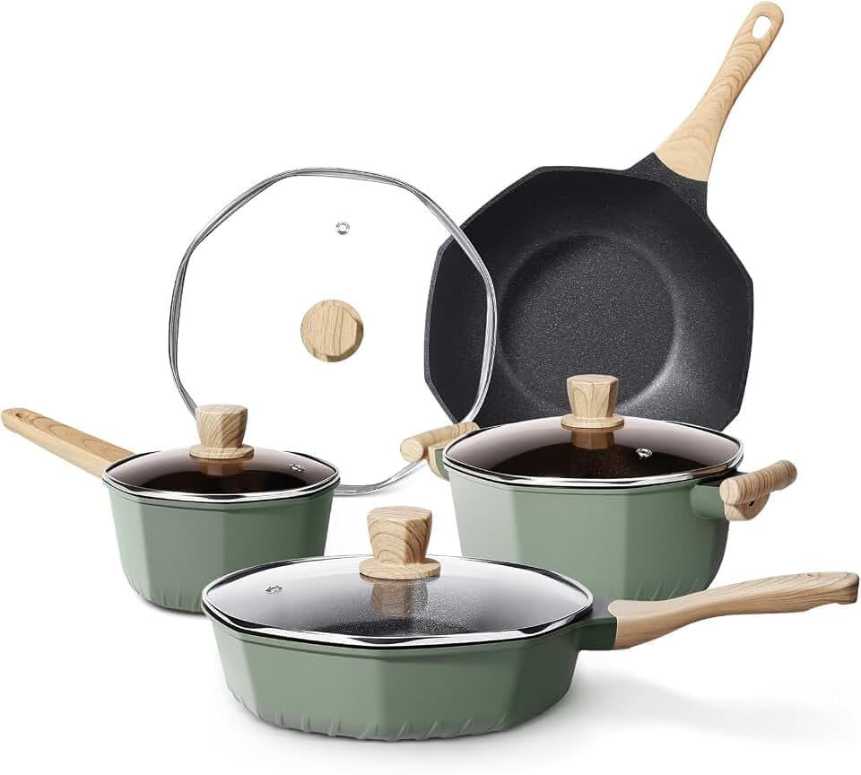 RealCool Pots and Pans Set Non Stick, 8 Pieces Induction Cookware, Octagon Nonstick Kitchen Cookware Sets with Frying Pans/Casserole/Saucepan(PFOS, PFOA Free)
