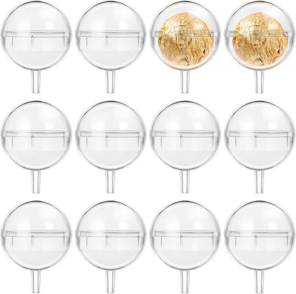 Kichvoe 100Pcs Clear Chocolate Ball Holder for Candy Bouquet Packaging Acrylic Round Candy Wrappers Case with Cover for Wedding Party Valentine S Day Flower Display