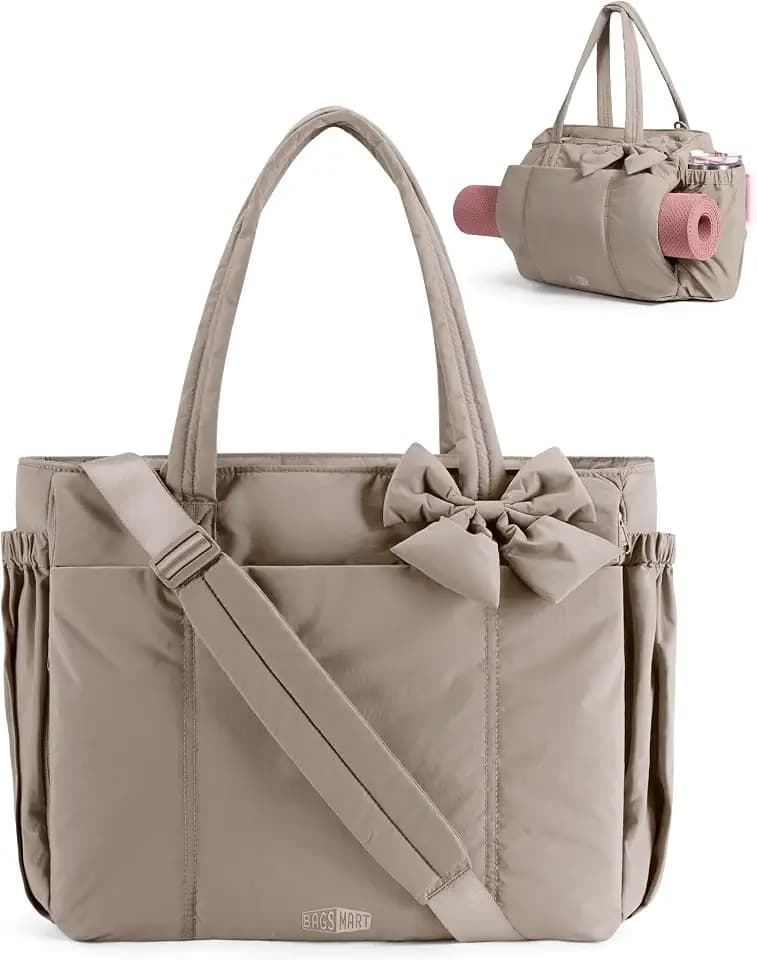 BAGSMART Crush Bow Tote Bag for Women, Puffer Travel Work Yoga Laptop Bag