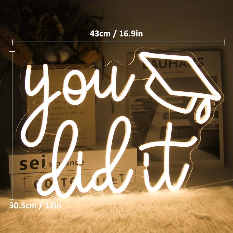 Congrats Grad You Did It Neon Sign Class of 2026 Graduation Party Decor