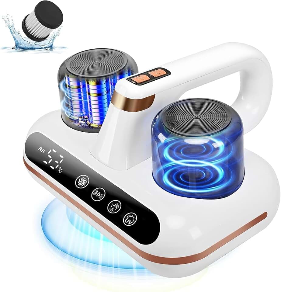 Kabellos Milbensauger mit Staubmilben-Sensor und Intelligente LED-Anzeige,1000W Milbenstaubsauger mit UV-Licht,Für Allergiker, entfernt 99,9% der Allergene, für Matratzen, Sofas 2 pcs Filterelement