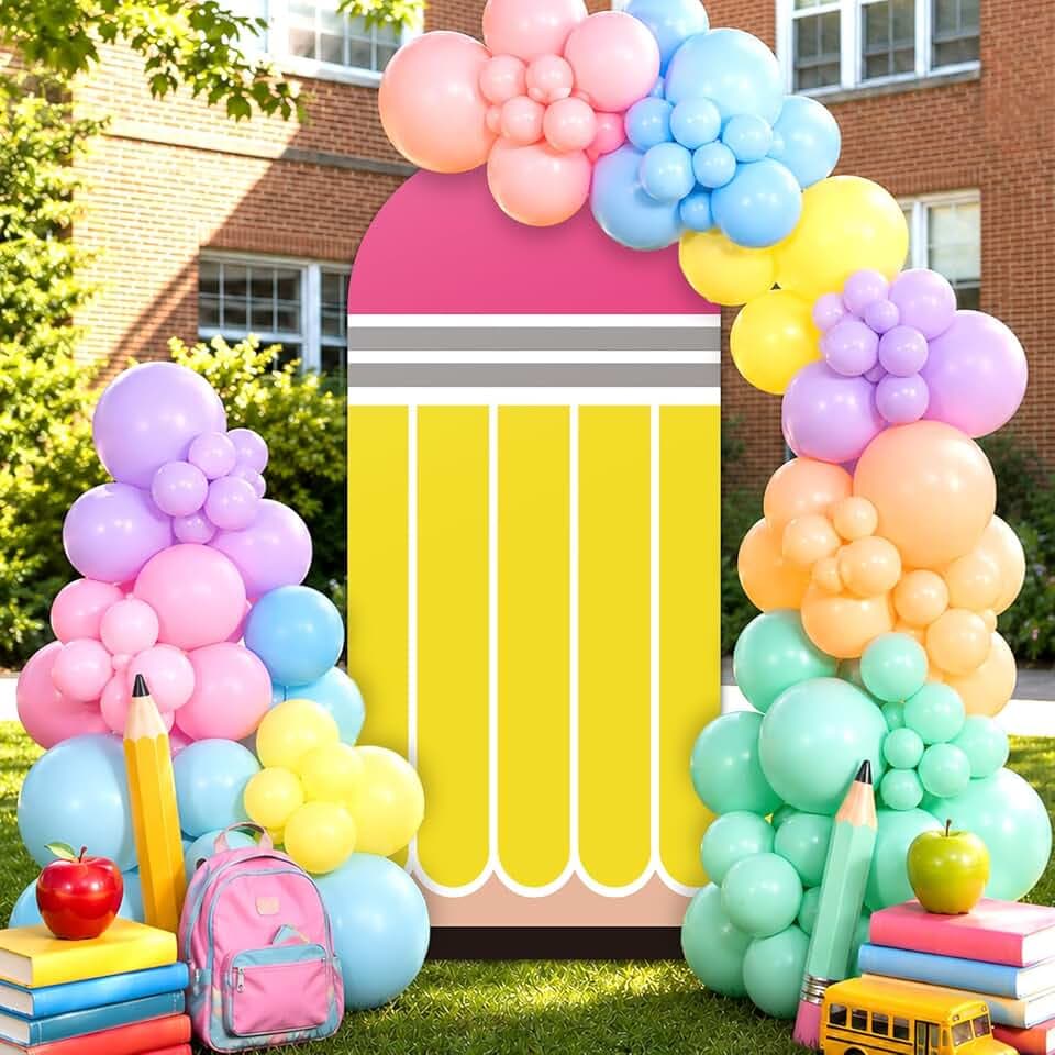 Pencil Arch Backdrop Cover Set Back to School Stretchy Backdrop School Party Arch Covers 31.5 × 70.8 Inch Arch Stand Cover for Back to School Birthday Party Favor Supplies