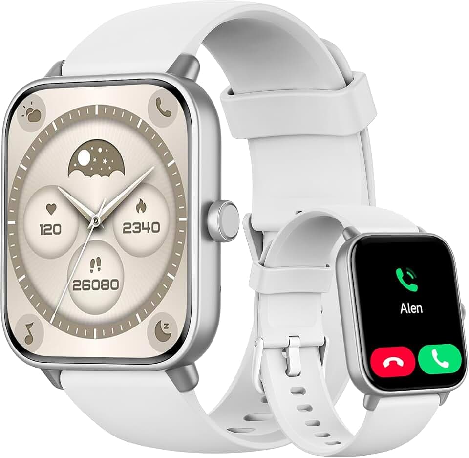 Smartwatch Damen 1.85" Smart Watch mit Alexa, Herzfrequenz/SpO2/Kalorien/Stress- und Schlafmonitoring, IP68 Wasserdicht Sportuhr mit Telefonfunktion, 100+ Sportmodi Fitnessuhr für Samsung Android iOS