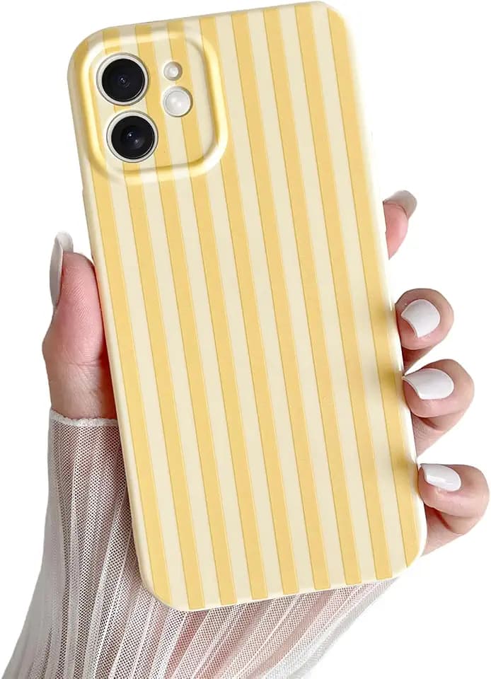 Skyseaco for iPhone 11 Case Cute Aesthetic Striped Phone Case for Women Girl Trendy Soft TPU Slim Shockproof Full Camera Protection Cover, Yellow