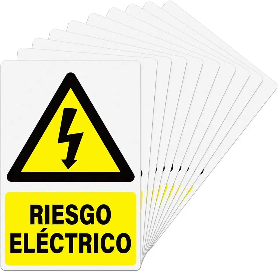 Pegatina Riesgo Eléctrico rectángulo - Señal Peligro Eléctrico Adhesiva 10x15cm - 10ud