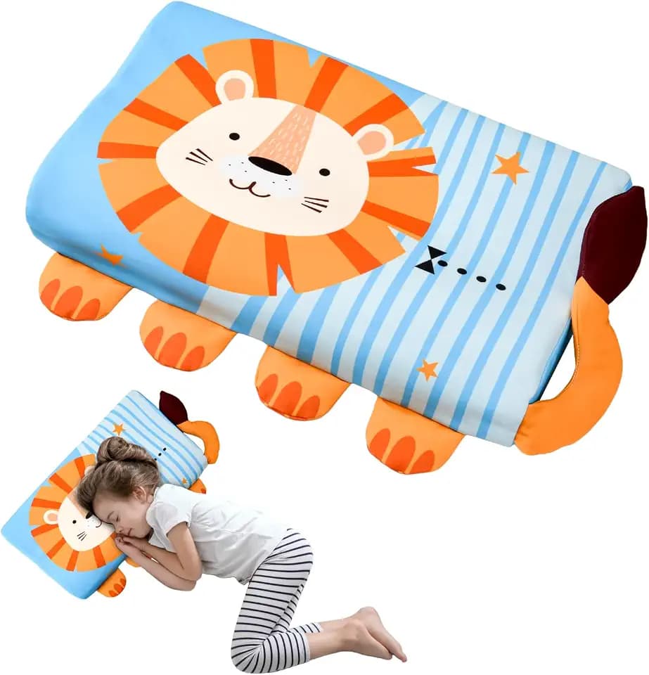 Schlummerkids Kissen, Calmly Kinderkissen 46x26cm, Kinderkopfkissen, Kinderkissen, Komfortkissen Kinder, Ergonomisches Kissen Kinder für weiche Träume (Löwe)