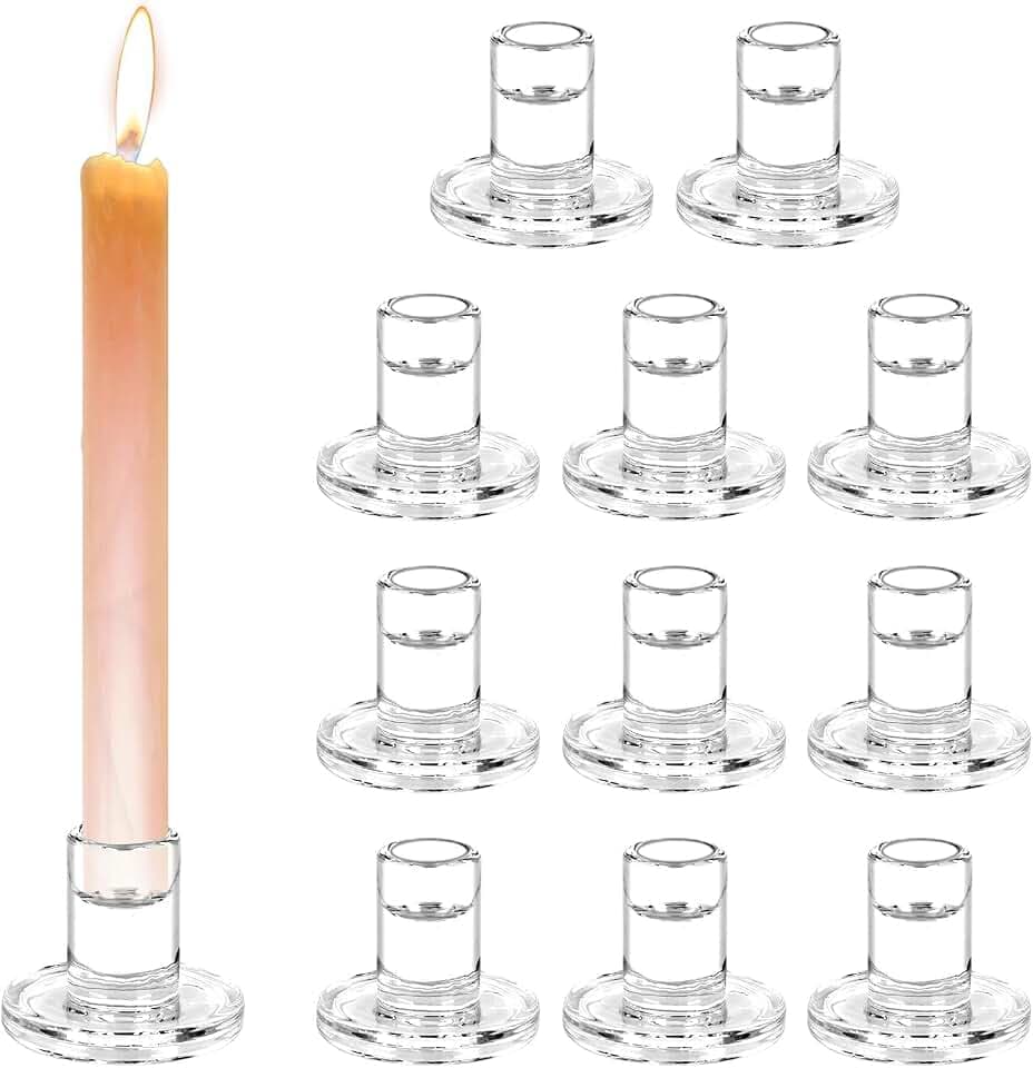 Kerzenhalter Glas 12er Klar Stabkerzenhalter, Klein Kerzenleuchter für Stabkerze Spitzkerzen, Glas Kerzenständer für Tischdeko Weihnachten Hochzeit und Advent